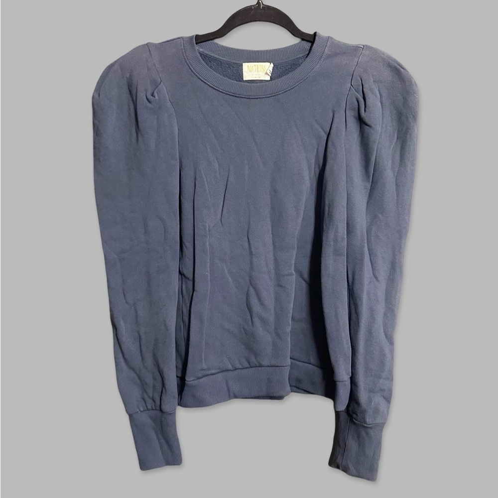 Nation LTD Nikka Pleat Shoulder Puff Sleeve Sweatshirt Coastal Navy Blue Sz S - Picture 4 of 7